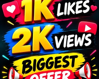 Può includere: Una grafica digitale con il logo TikTok, il testo 1K LIKES, 2K VIEWS e BIGGEST OFFER. Il design include due megafoni rossi e bianchi, icone a forma di cuore e di riproduzione, e quattro badge circolari per consegna rapida, sicurezza, soddisfazione e crescita.