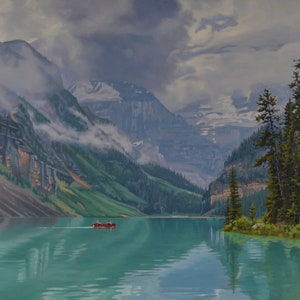 Lake Louise - Oil Painting - Banff - Alberta - Canada - Mountains - Impressionism - Turquoise - National Park - Canadian Rockies - Canoeing
