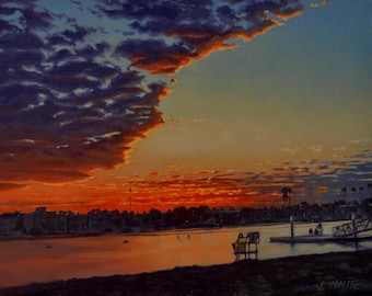Long Beach - California - sunrise - morning - peaceful - oil painting - plein air - seascape - Horny Corner -