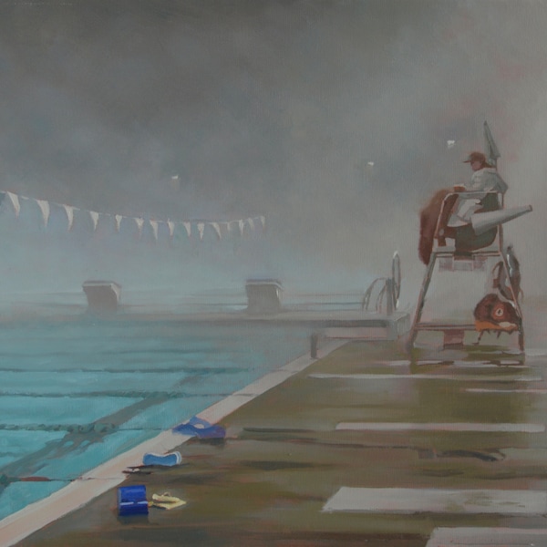 Belmont Pool - Swimming - Oil Painting - Long Beach - Impressionism - Plein Air - Landscape - California - Misty - Foggy - Morning - Deck