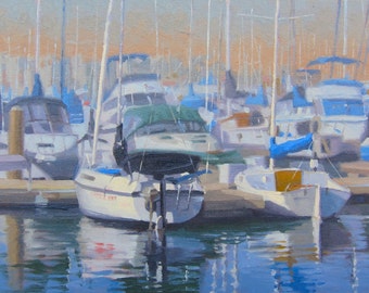 Boats - Harbor - Ocean - Sailing - California - Dock - Sail - Plein Air - Original Oil Painting - Seascape- Pier  - Marina del Rey
