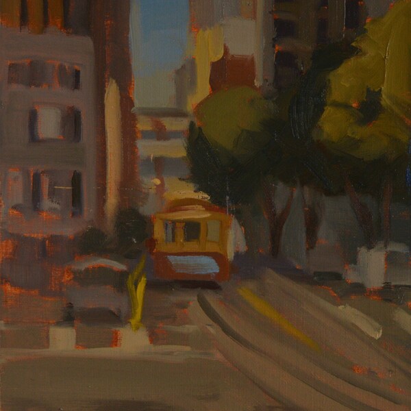 San Francisco - Trolley Cars - Financial District - City - Urban - California - Plein Air - Oil painting - Cityscape - Landscape - Tracks