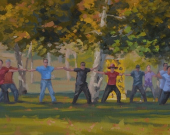 Tai Chi - Exercise - Serenity - Long Beach - Oil Painting - Chinese Martial Art - Balance - Landscape - Impressionism - Asian - Meditate