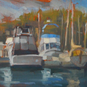San Juan Islands - Washington State - Boats - Friday Harbor - Plein Air - Dock - Harbor - Oil Painting - Impressionism - Oil on Canvas - Sea