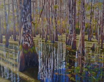 Everglades - Florida - Trees - Reflection - 14x18 - Original Oil Painting - Water - National Park - Plein Air - Swamp - Wilderness - Natural