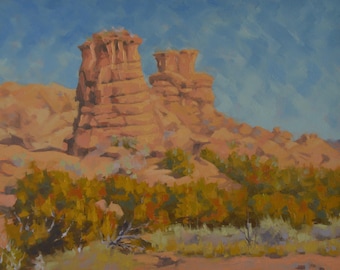 New Mexico - Rocks - Rock Formations - Red Rocks - Santa Fe - Plein Air - Landscape - Western - Oil Painting - Pillars - Desert - Cacti -