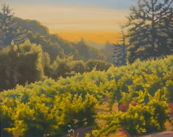 Sunrise - Winery - Landscape - Original Oil Painting - Plein Air - Wine - Vines - Summer - Farm - Rural - Vineyard