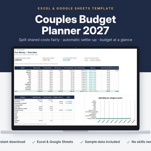 Couples Budget Planner 2027 | Shared Expenses Tracker | Split Bills by Income | Joint Account | Google Sheets Excel Template