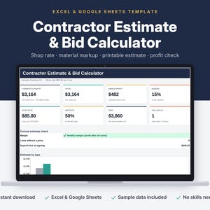Contractor Estimate Template Excel Google Sheets | Bid Calculator | Job Costing | Printable Quote | Painter Handyman Spreadsheet