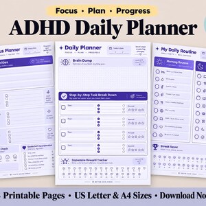 ADHD Daily Planner Printable: Focus, Task Breakdown & Routine PDF