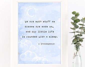 Shakespeare Dreams Typewriter Print - Literature Gift for Book Lover - Inspiring Quote Print  - Home Decor - Gift for Friend - Nursery Print