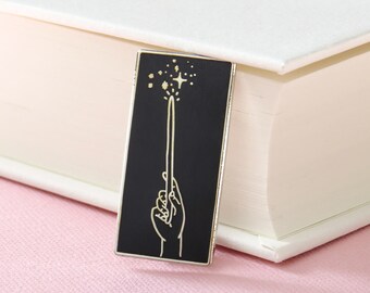 Magic Wand Enamel Pin - Silver and Black Lapel Pin - Book Lover Enamel Pin Badge - Wizard - Stars - Magic Enamel Pin Badge