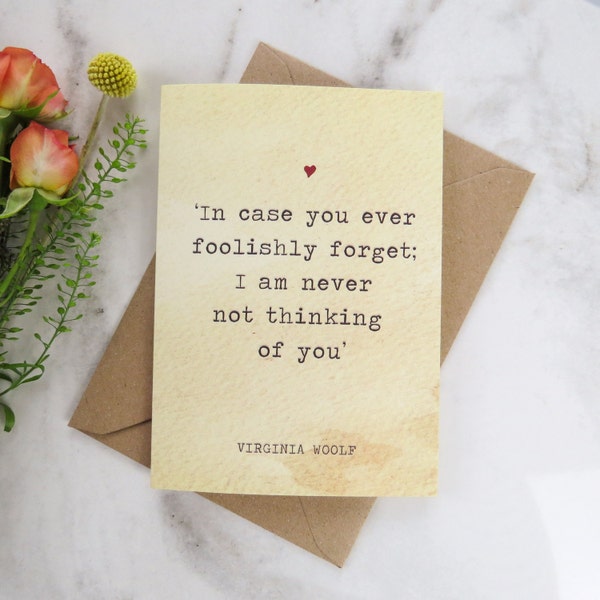 Literature Valentines Card Virginia Woolf Quote - Love Card - Book Lover - Card for Girlfriend - Boyfriend - Valentine's Day Card - Weddings