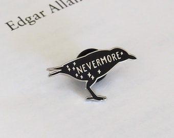 The Raven Enamel Pin - Edgar Allan Poe Enamel Pin Badge  - Gothic Literature Collection - Book Lover - Nevermore - Halloween Pin