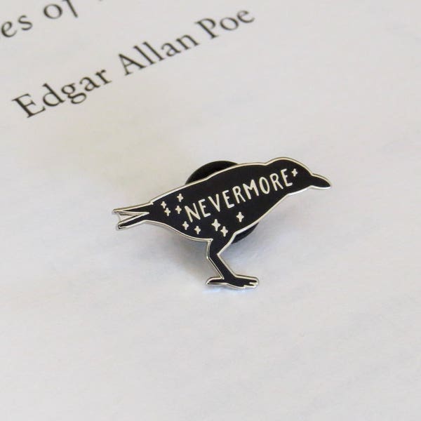 The Raven Enamel Pin - Edgar Allan Poe Enamel Pin Badge  - Gothic Literature Collection - Book Lover - Nevermore - Halloween Pin