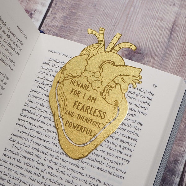 Frankenstein Brass Bookmark - Anatomical Heart Bookmark - Mary Shelley Quote - Gift for Book Lovers - Book Mark - Metal Bookmark