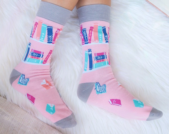 Book Lover Socks - Pink Socks - Gift for Book Lover - Book Socks - Novelty Socks - Literature Gift - Gift for Her - Womens Socks