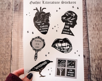 Gothic Literature Sticker Sheet - Vinyl Stickers - Gift for Book Lover