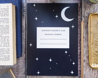 Midnight Readers Club Journal - Notebook - Book Journal - Stationery for Book Lovers - Book Review - Moon and Stars - Reading Log