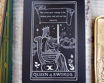 Lady Macbeth Tarot Card Mini Print - Queen of Swords - Collection de Tarot Shakespeare - Tarot Deck - Carte postale - Shakespeare Print