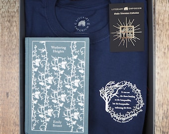 Set regalo Wuthering Heights - T-shirt e libro - Emily Bronte - Regalo per gli amanti dei libri - Spilla smaltata - T-shirt con slogan - Regalo di letteratura