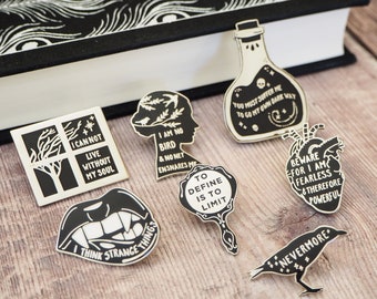 Gothic Literature Enamel Pin Set - Set of seven pin badges - Book Pin Badges - Gothic Literature Quotes - Gift for Book Lover