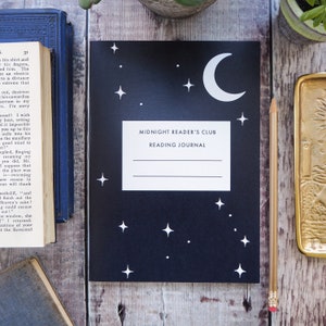 Midnight Readers Club Journal - Notebook - Book Journal - Stationery for Book Lovers - Book Review - Moon and Stars - Reading Log