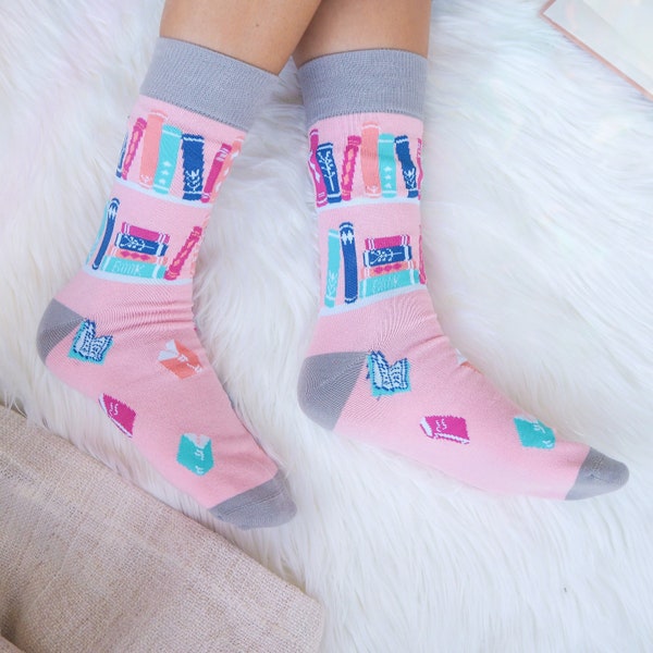 Book Lover Socks - Pink Socks - Gift for Book Lover - Book Socks - Novelty Socks - Literature Gift - Gift for Her - Womens Socks