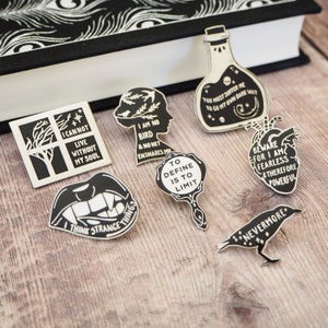 Gothic Literature Enamel Pin Set Set of seven pin badges Book Pin Badges Gothic Literature Quotes Gift for Book Lover image 1