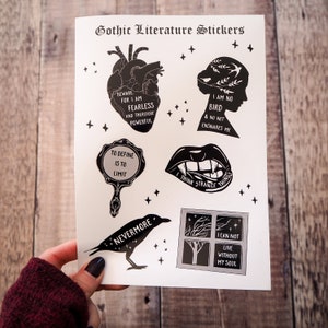 Gothic Literature Sticker Sheet - Vinyl Stickers - Gift for Book Lover