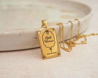 Collier livre petite femme - pendentif livre en or vintage - cadeau pour les amateurs de lecture - bijoux littéraires - collier noeud en or - cadeau livresque