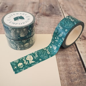 Teal Washi Tape - Bookish Pattern - Paper Tape - Decorative Tape - Bullet Journal