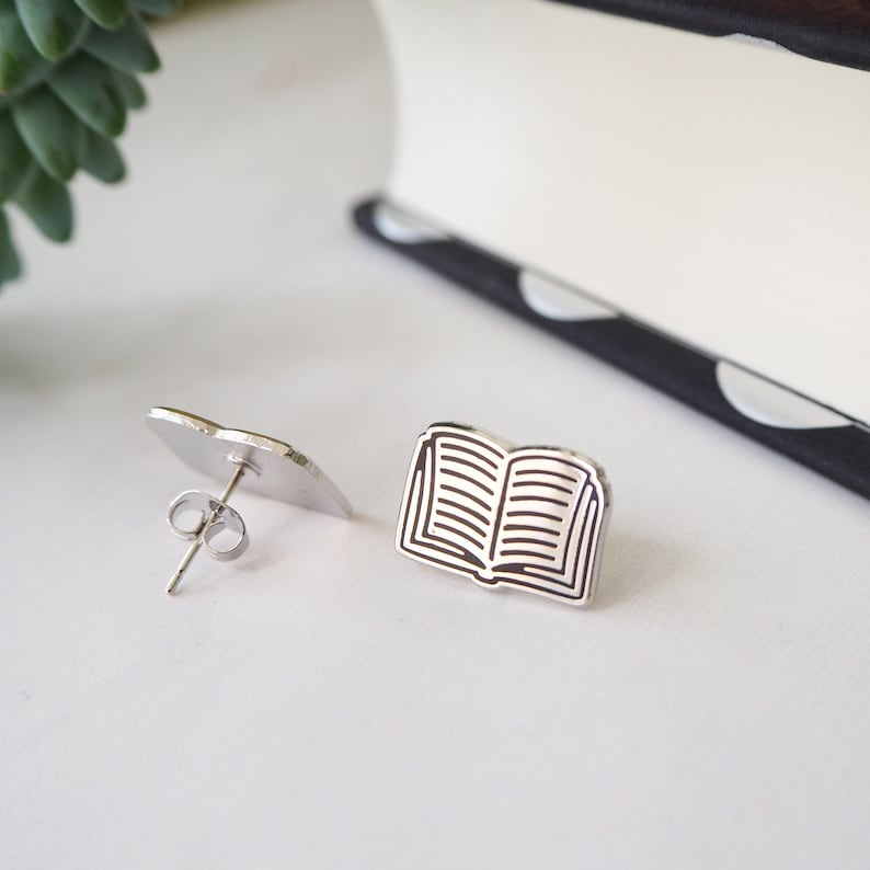 Book Stud Earrings - Silver Book Earrings - Book Jewellery - Bookish Gift - Tiny Earrings - Gift for Book Lover image 3
