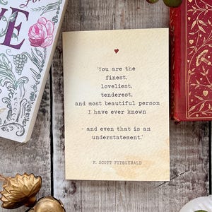 Literature Valentines Card F.Scott Fitzgerald Quote - Anniversary Card - Book Lover - Literary Greetings Card - Valentine's Day - Weddings image 1