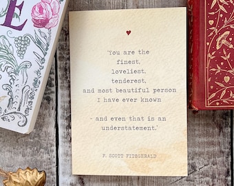 Literature Valentines Card F.Scott Fitzgerald Quote - Anniversary Card - Book Lover - Literary Greetings Card - Valentine's Day - Weddings