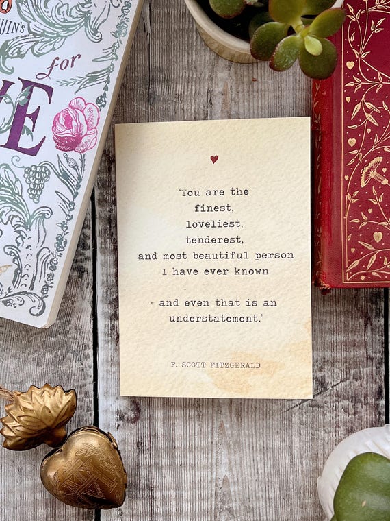 Literature Valentines Card F.Scott Fitzgerald Quote - Anniversary Card - Book Lover - Literary Greetings Card - Valentine's Day - Weddings