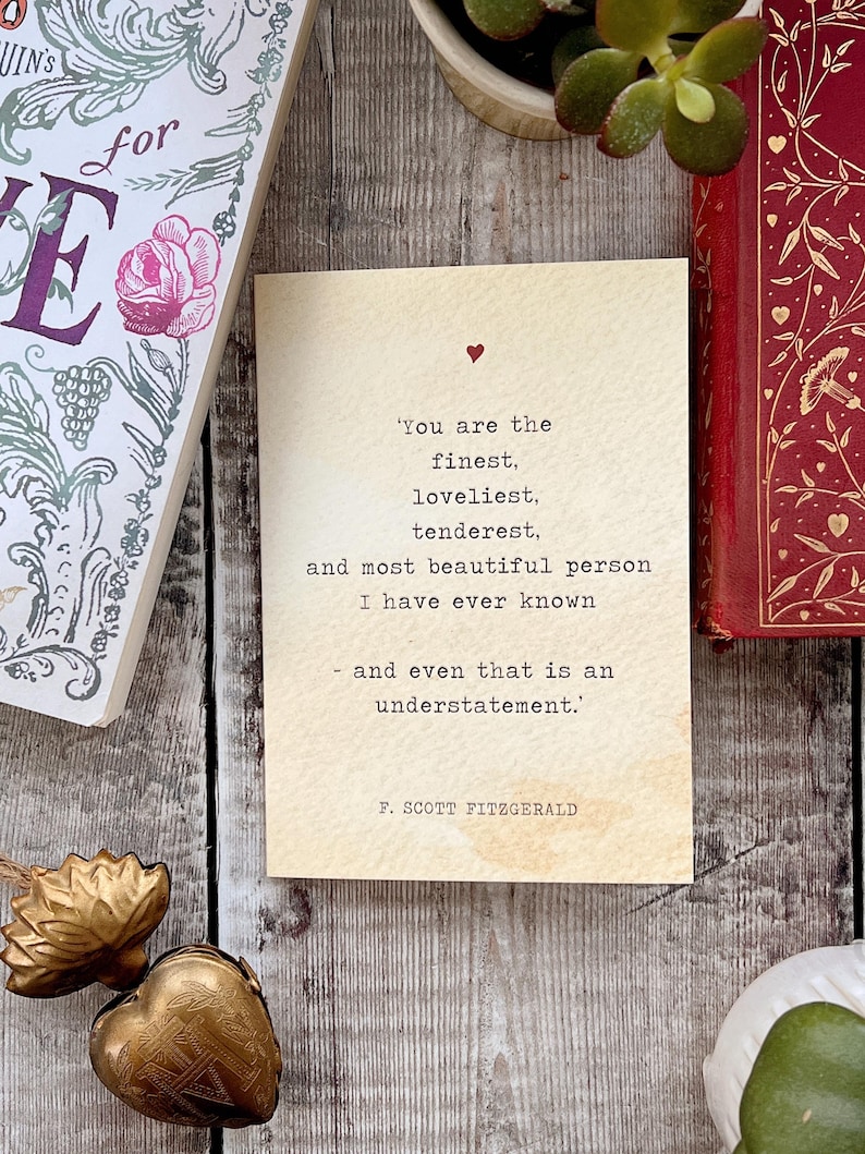Literature Valentines Card F.Scott Fitzgerald Quote - Anniversary Card - Book Lover - Literary Greetings Card - Valentine's Day - Weddings image 1