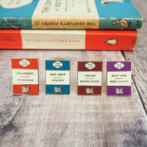 Book Lover Enamel Pin Badge Set - Set of Four Book Enamel Pins - Book Cover - Literary Gift for Readers