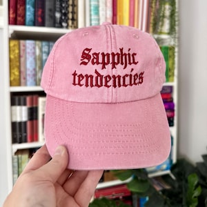 Sapphic Tendencies Embroidered Hat – Vintage Washed Pink Dad Cap - Book Lover Gift - Baseball Cap - LGBTQ Gift for Her