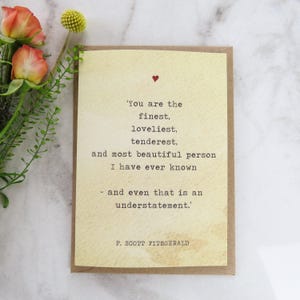 Literature Valentines Card F.Scott Fitzgerald Quote - Anniversary Card - Book Lover - Literary Greetings Card - Valentine's Day - Weddings image 5