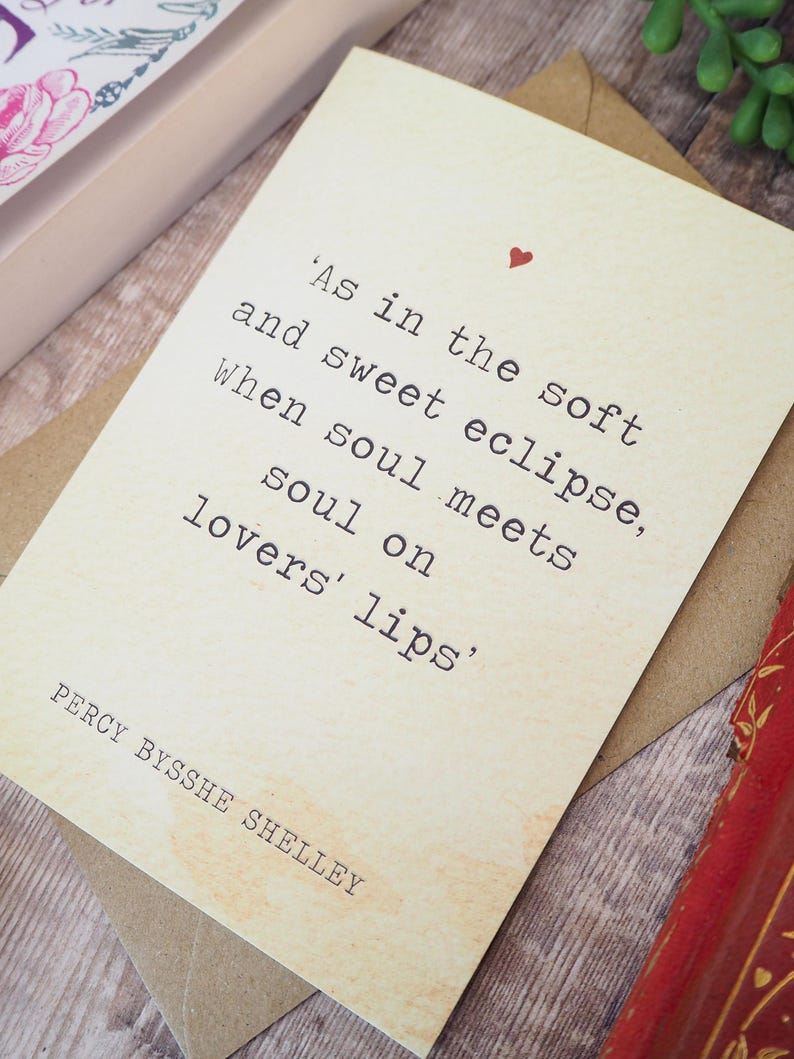 Literature Valentines Card Percy Bysshe Shelley Quote - Anniversary Card - Book Lover - Literary Greetings Card - Valentine's Day - Weddings image 2