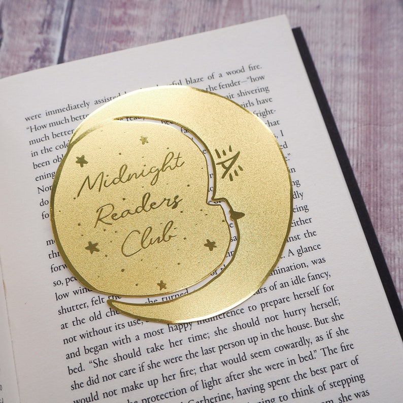 Midnight Readers Club Moon Brass Bookmark Crescent Moon Bookmark Gift for Readers and Book Lovers Book Mark Metal Bookmark image 6