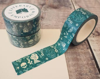 Cinta washi verde azulado - Patrón de libros - Cinta de papel - Cinta decorativa - Bullet Journal