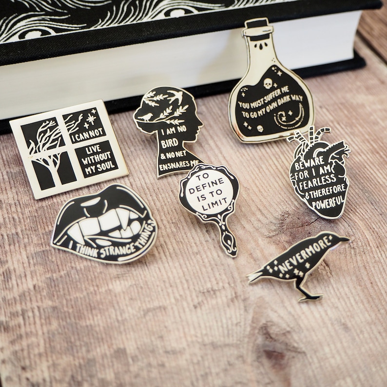 Gothic Literature Enamel Pin Set Set of seven pin badges Book Pin Badges Gothic Literature Quotes Gift for Book Lover image 4