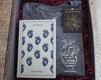 Frankenstein Gift Set - Feminist Tshirt - Gift Book Lover - Enamel Pin - Slogan T-shirt - Feminism - Mary Shelley - Literature Gift