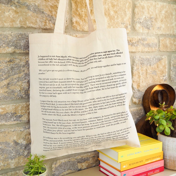 Little Women Cotton Tote Bag - Book Page Print - Louisa May Alcott Quote - Cotton Book Bag - Gift for Book Lover