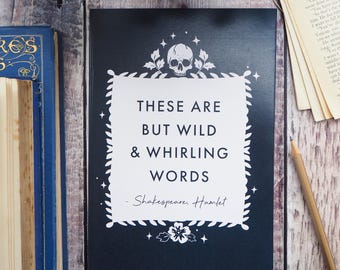 Shakespeare Hamlet Notebook -  A5 Lined Notebook - Gift for readers, writers, book lover - Skull Design Journal - Quote Notebook