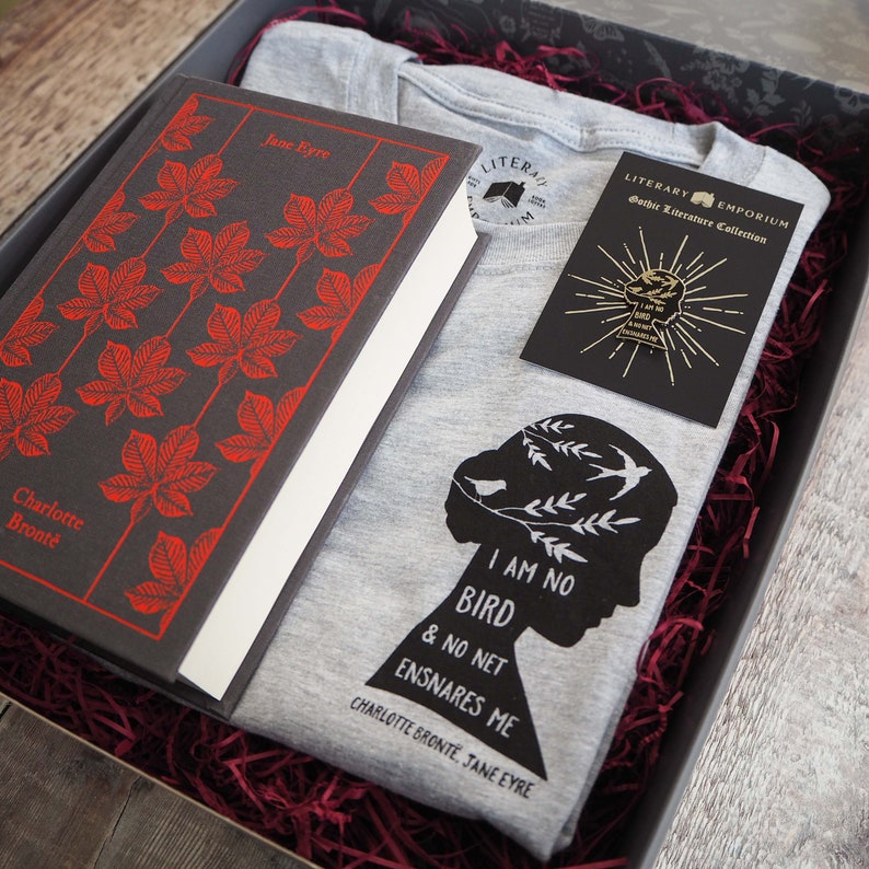 Jane Eyre Gift Set Feminist Tshirt Gift Book Lover Enamel Pin Slogan T-shirt Feminism Charlotte Bronte Literature Gift image 3