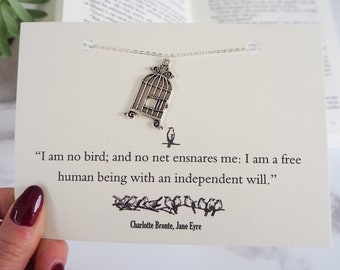 Jane Eyre Necklace – Silver Birdcage Necklace - Jane Eyre Quote – Book Lover Gift – Charlotte Bronte - Literary Gift