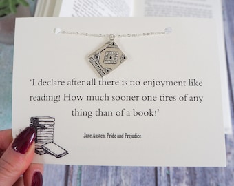 Pride and Prejudice boekenliefhebber ketting - literatuurcadeau voor boekenliefhebber - Jane Austen zilveren ketting - leesgrage sieraden - cadeau voor vriend
